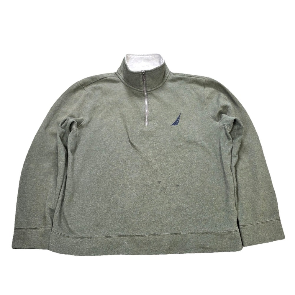Nautica Quarter Zip Pullover Sweatshirt Men's Size M Olive Green Long Sleeve